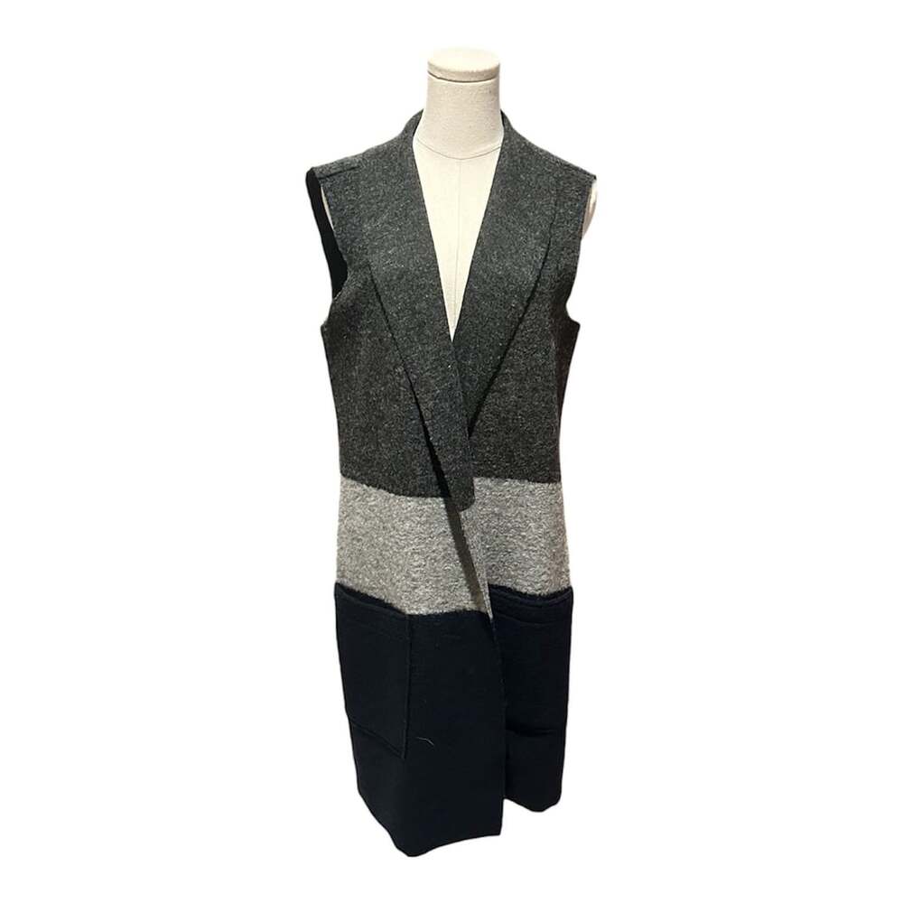 Tahari Colorblock Wool Blend Open Front Long Sweater Vest Women’s Size Large